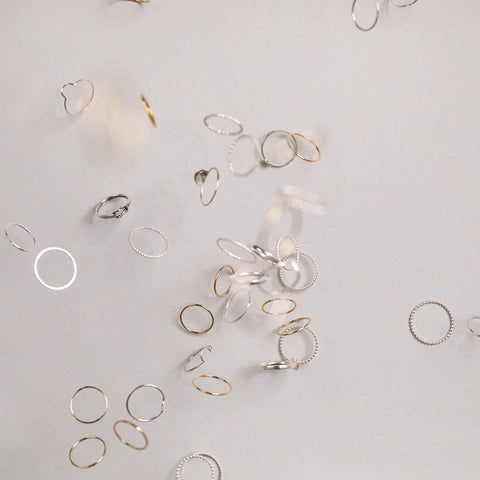 These are a wide variety of stacking rings made in serling silver and gold-filled.